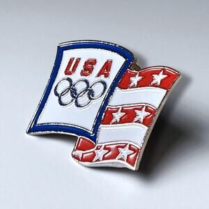 USA Olympics Flag Pin Silver Tone Red White Blue Collectible Lapel Pin